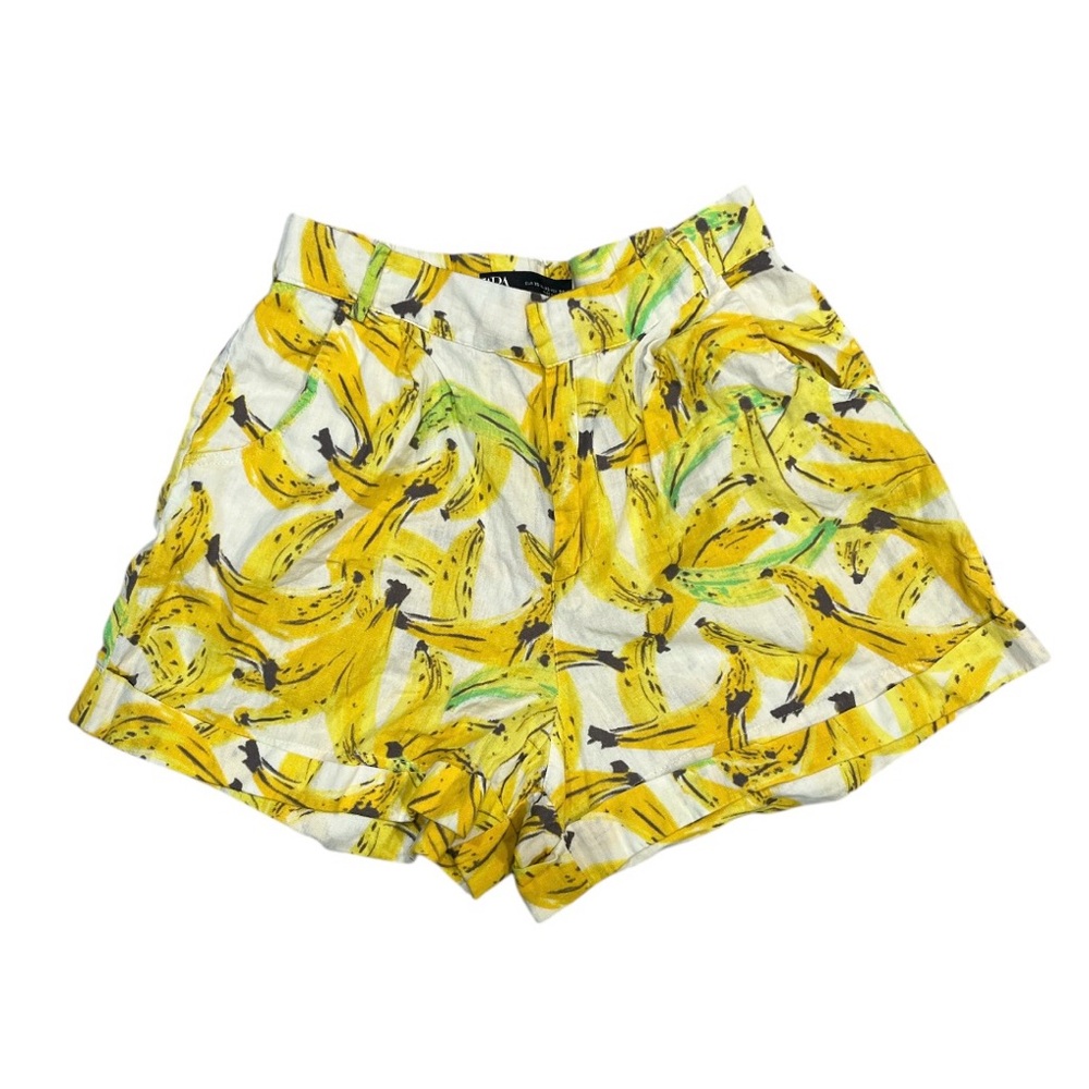 Zara Yellow Banana Print High Waist Women’s Shorts